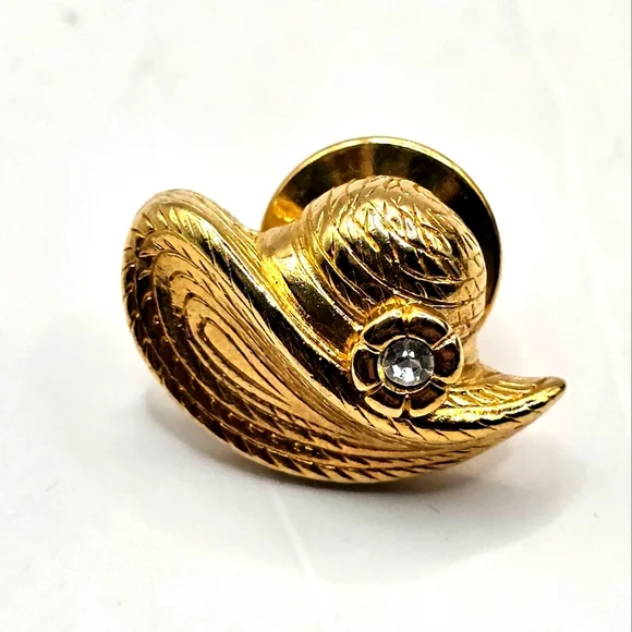 Avon | Jewelry | 995 Avon Precious Dress Up Hat Lapel Pin Rhinestone Gold  Tone Pinback Button | Poshmark